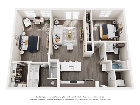 Floor plan for 2 beds, 2 baths, 1084 sqft